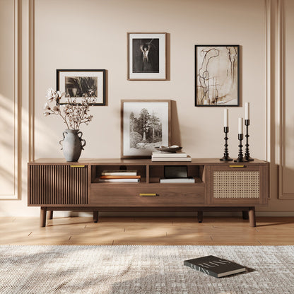 TV Stand For 75" TVs With Soft Closing Doors, Console With Accents And Drop Down Cabinet - Dark Brown