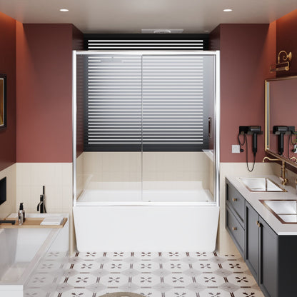 Single Sliding Shower Door For Bathtub With And Handle - Chrome