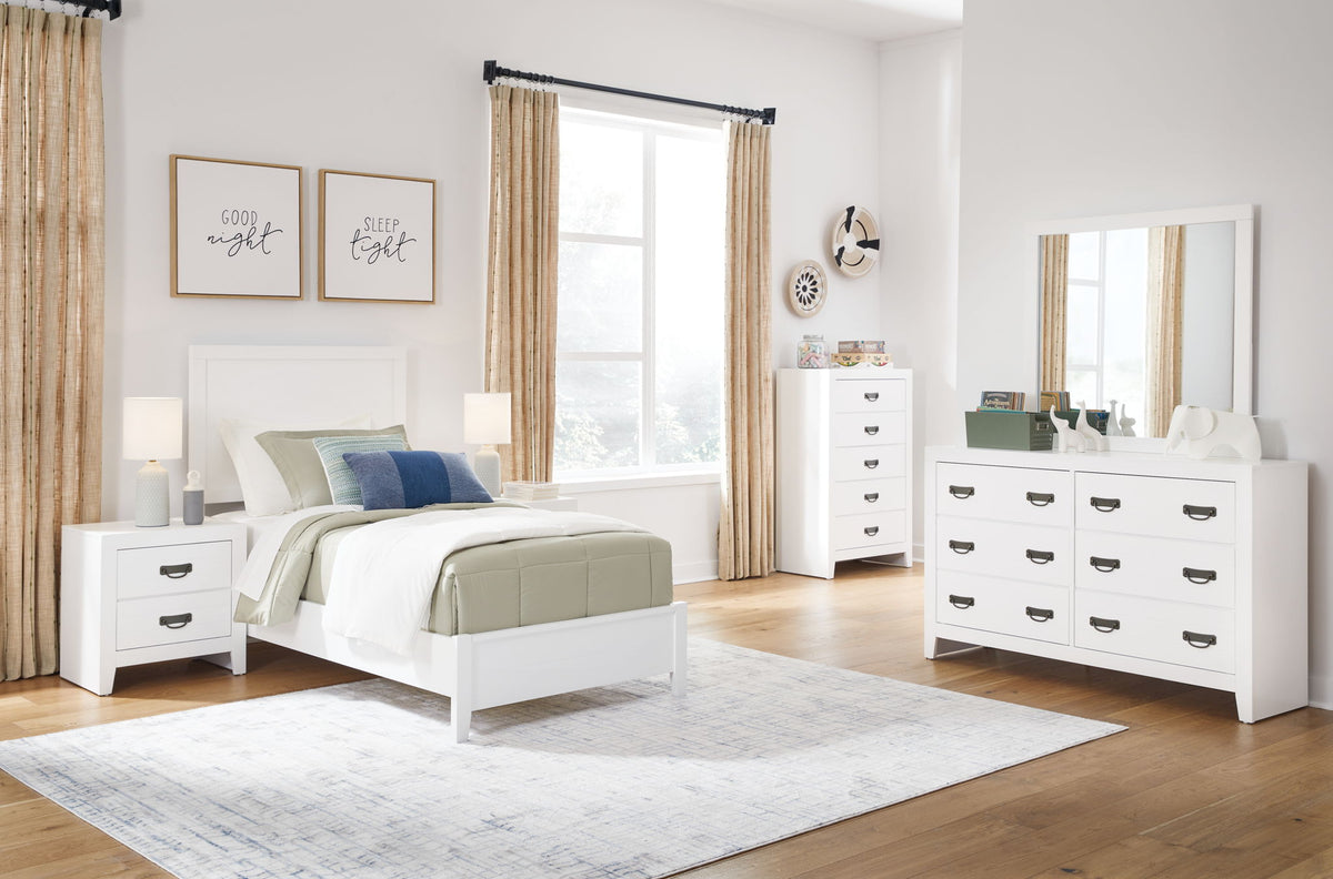 Binterglen - 4 Pc. - Dresser, Mirror, Chest, Twin Panel Bed - White