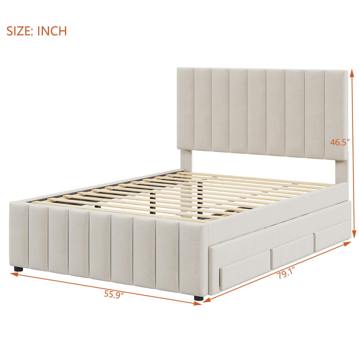 Upholstered Platform Bed With Twin Size Trundle And 3 Drawers