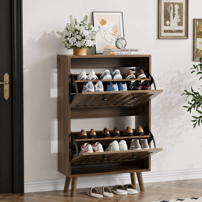 Shoe Cabinet, Upright Storage Unit - Walnut
