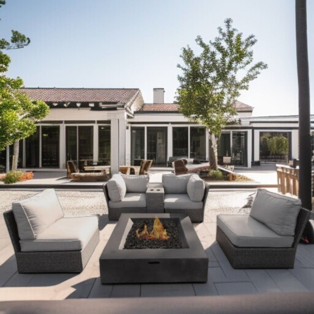 Patio Conversation Set & Cushions, Seats 4 - Gray Mix