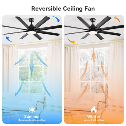 52" Smart Ceiling Fan With 8 Blades, Voice Remote Control, 6 Wind Speeds, LED Light - Black
