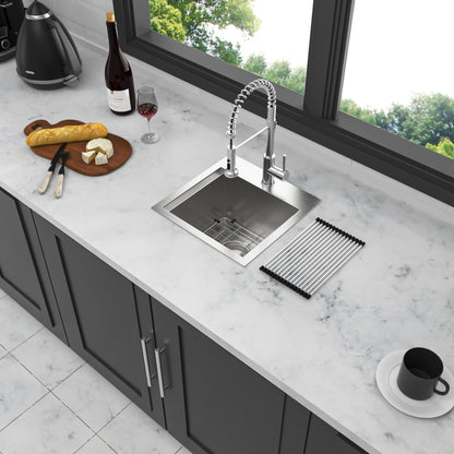 Modern Stainless Steel 15" Drop In Kitchen Sink Workstation With Accessories - Brushed Nickel