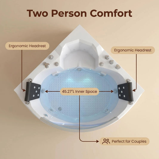 Xavier - Double Corner Massage Bathtub, Equipped & Gfci Plug And Ul Certified Water Pump, Upc Certified Drain - Milk White