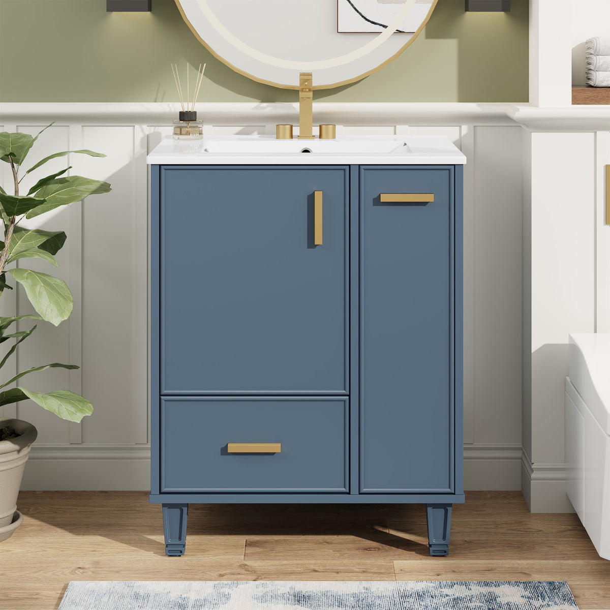 Bathroom Vanity With Sink, Deep Drawer, Door Shelf, 2 Tier Basket