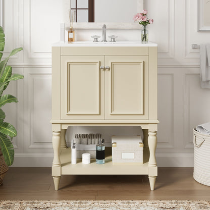 Modern Bathroom Vanity With Sink, Rectangular Cabinet With Open Shelf And Closed Storage