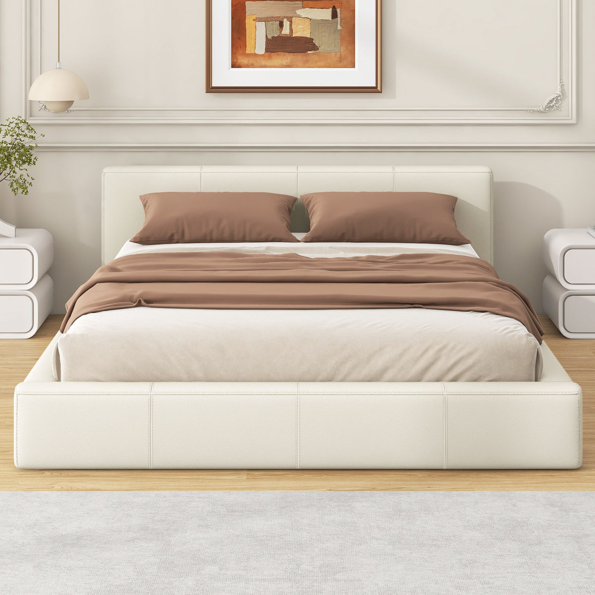 Stylish Upholstered Bed With Birch Wood Frame