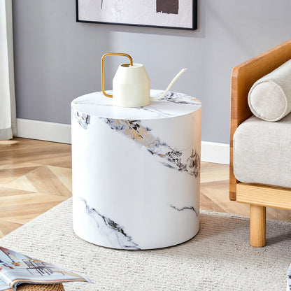 Elegant Cylindrical Table With Patterned Design For Versatile Use - White
