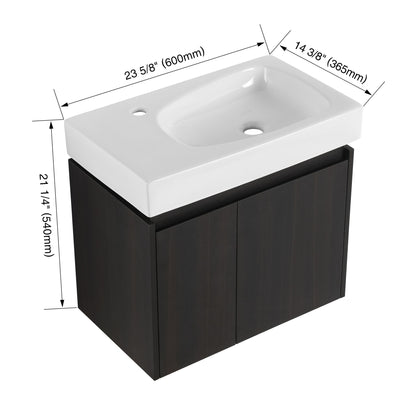 Modern Bathroom Vanity With Ceramic Basin, Wall Mounted Floating Sink Combo, Storage Cabinet
