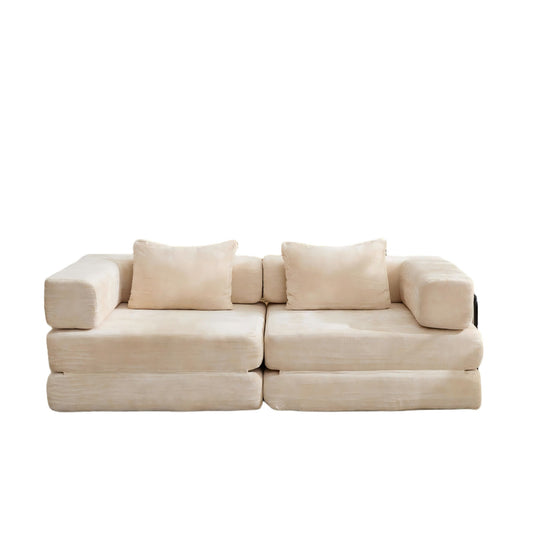 Convertible Floor Sofa Bed With Pillow Back Support Armrest