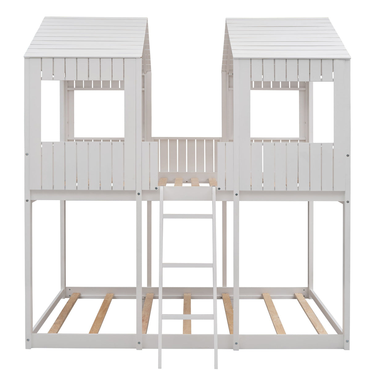 Bunk Bed With Roof, Window, Guardrail, Ladder