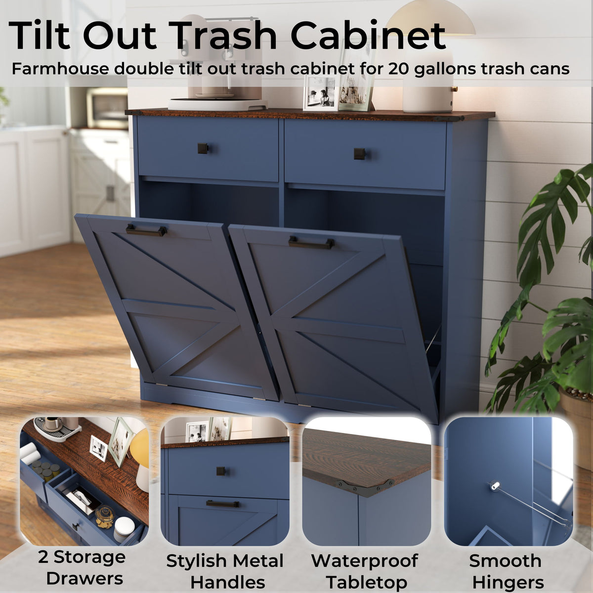 Double Tilt Out Trash Cabinet With Hideaway Drawer And Barn Door Style