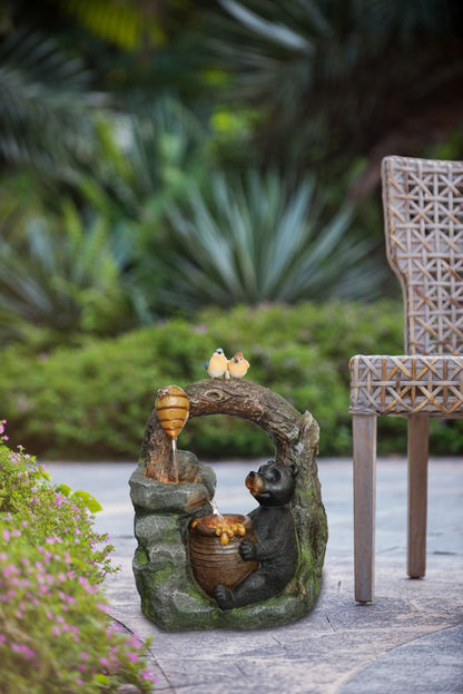 Decorative 2 Tiered Water Fountain With Woodland Animal Design, Outdoor Fountain With Light And Pump - Multi