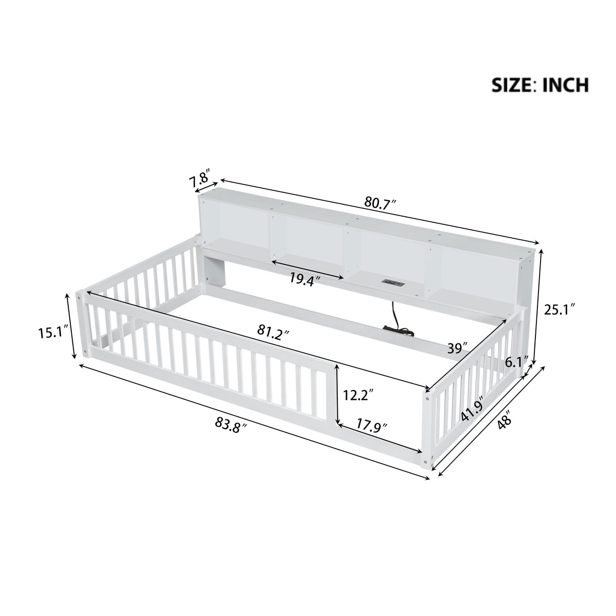 Floor Bed With Storage Cabinets And USB Ports