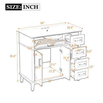 Bathroom Vanity With Sink, Soft Close Doors, 4 Storage Drawers