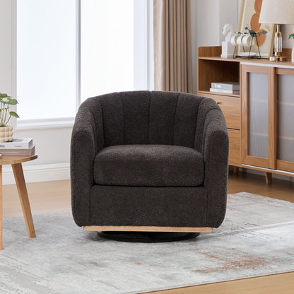 Swivel Upholstered Barrel Chair With Metal Base
