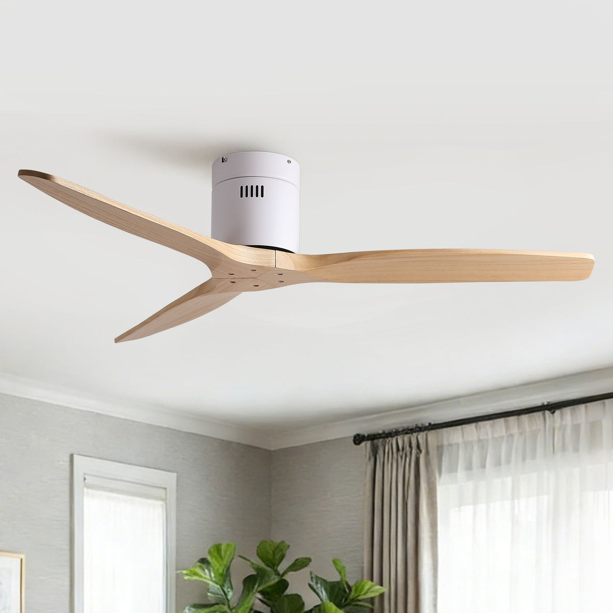 Low Profile Flush Ceiling Fan Without Light - Matte White / White