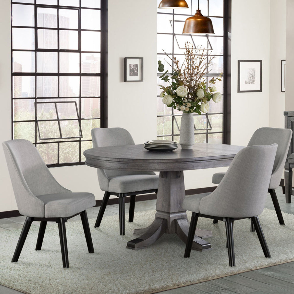 Foundry - Pedestal Table - Brushed Pewter