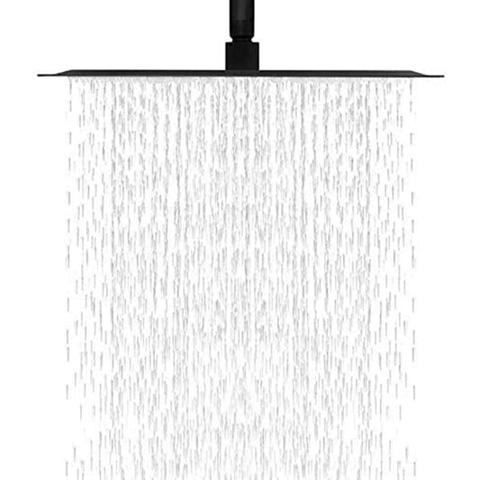 12" Square Rainfall Shower Head With Wall / Ceiling Mount, 304 Stainless Steel - Matte Black