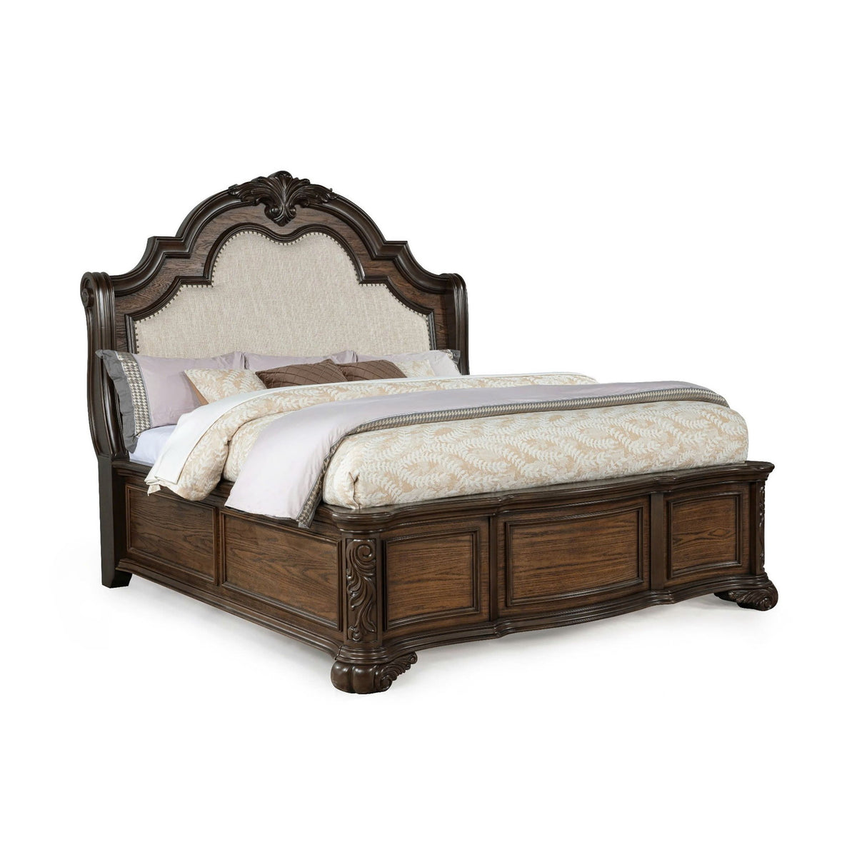 Traditional Style Upholstered Headboard Panel Bed