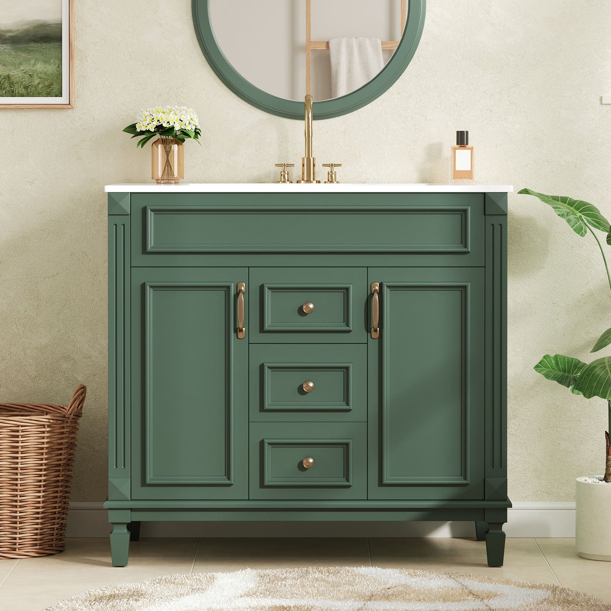 Bathroom Vanity With Top Sink, Cabinet With 2 Soft Closing Doors And Drawers