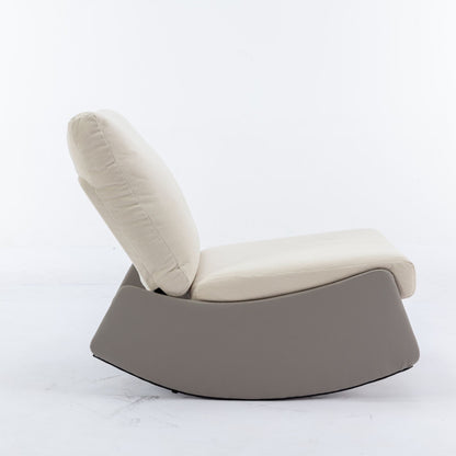 Modern Rocking Chair Recliner, Comfy Rocker Nursery Chair With Footrest, Accent Reading Chair, Upholstered Lounge Chair For Relaxing, Resting, Soft Padded Rocker For Indoor Living Room Bedroom - Gray / Beige