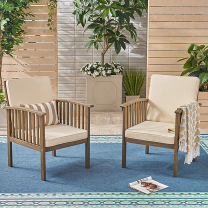 Casa Acacia Wood Club Chairs (Set of 2) With Water Resistant Cushions - Gray / Cream