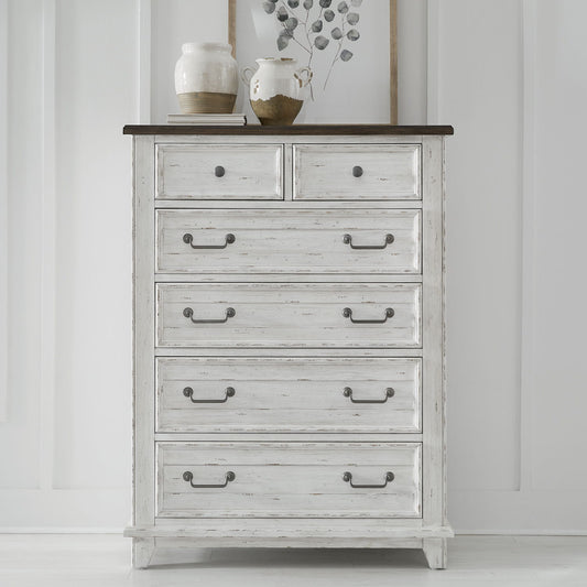 River Place - 6 Drawer Chest - Riverstone White & Tobacco