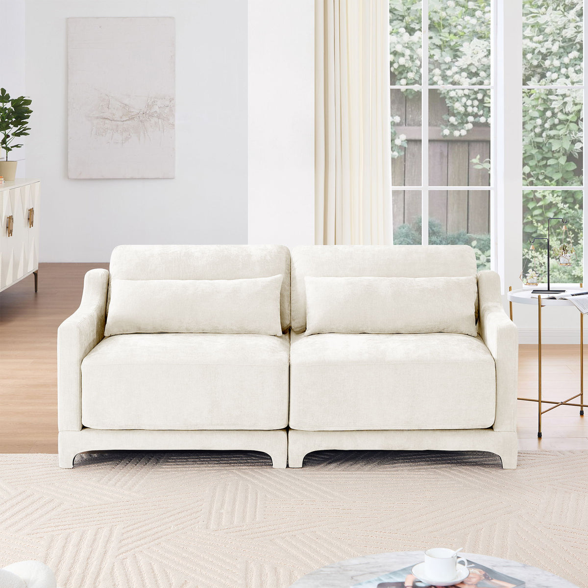 Elegant Sofa With Ergonomic Design And Lumbar Pillows