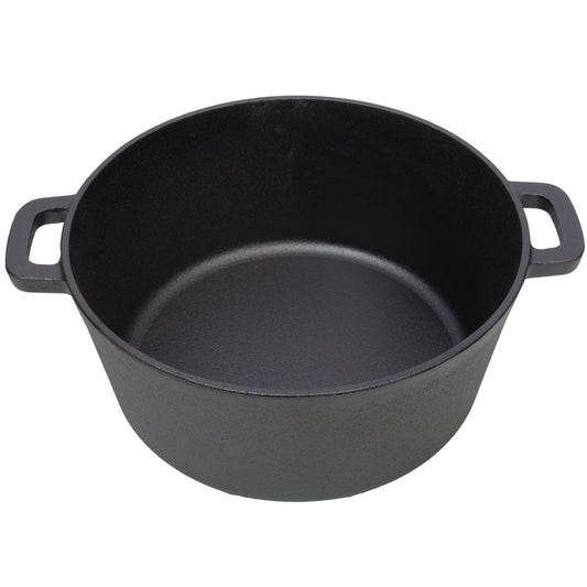 3 In 1 Pre-Seasoned Cast Iron Dutch Oven, Outdoor Camping Deep Pot, 5 Quart With Silicone Handles - Black
