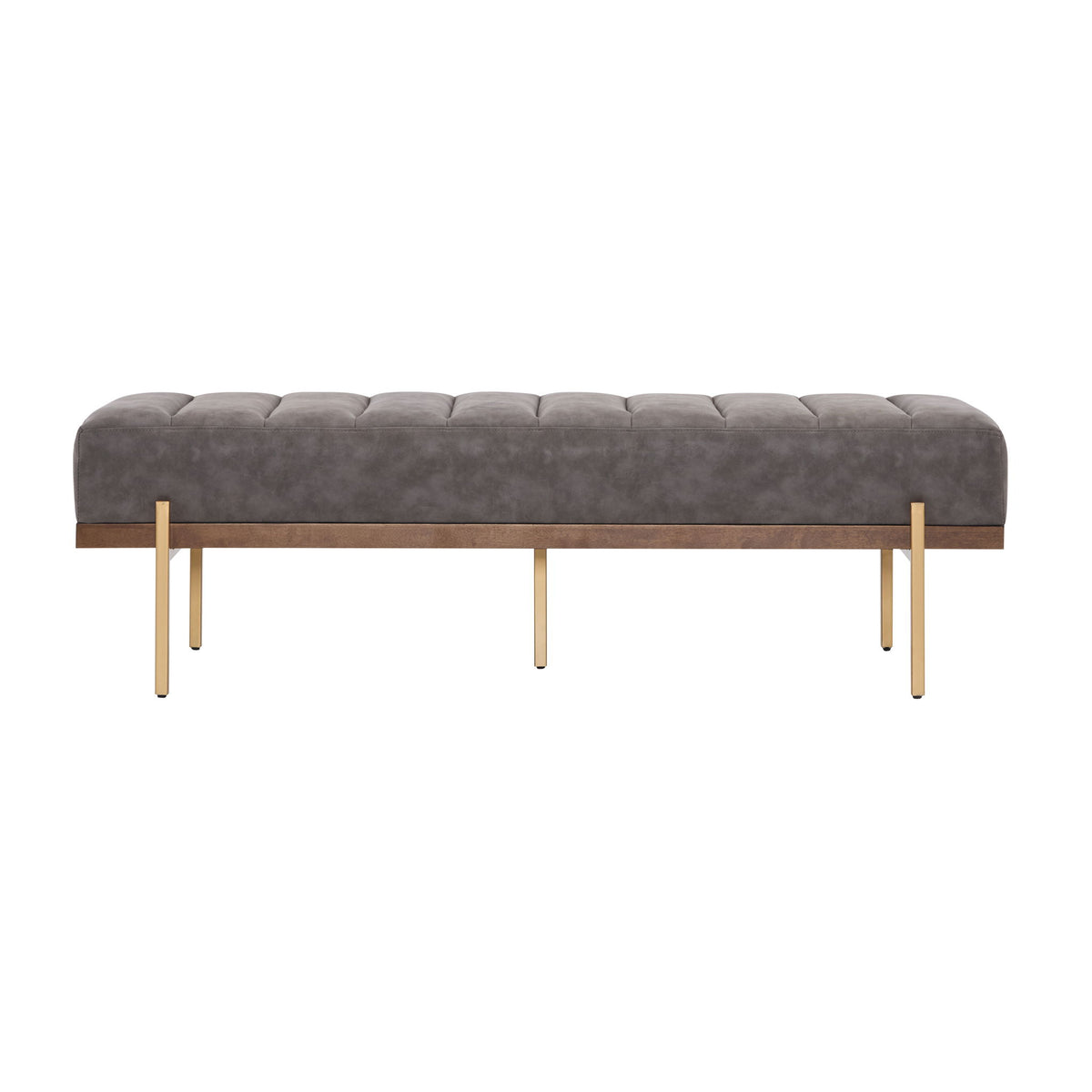 Thorian - Luxury Upholstered Ottoman Bench With Channel Tufting And Metal Base - Gold / Gray