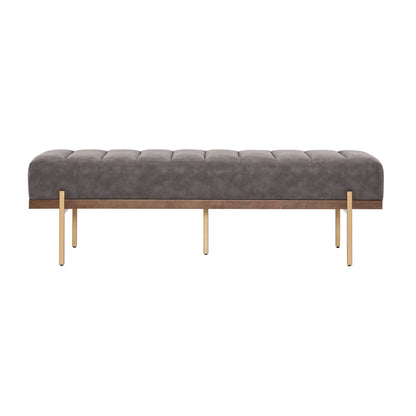 Thorian - Luxury Upholstered Ottoman Bench With Channel Tufting And Metal Base - Gold / Gray