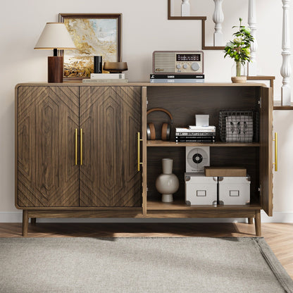 Sideboard Buffet Cabinet With Carved Doors And Adjustable Layer Board