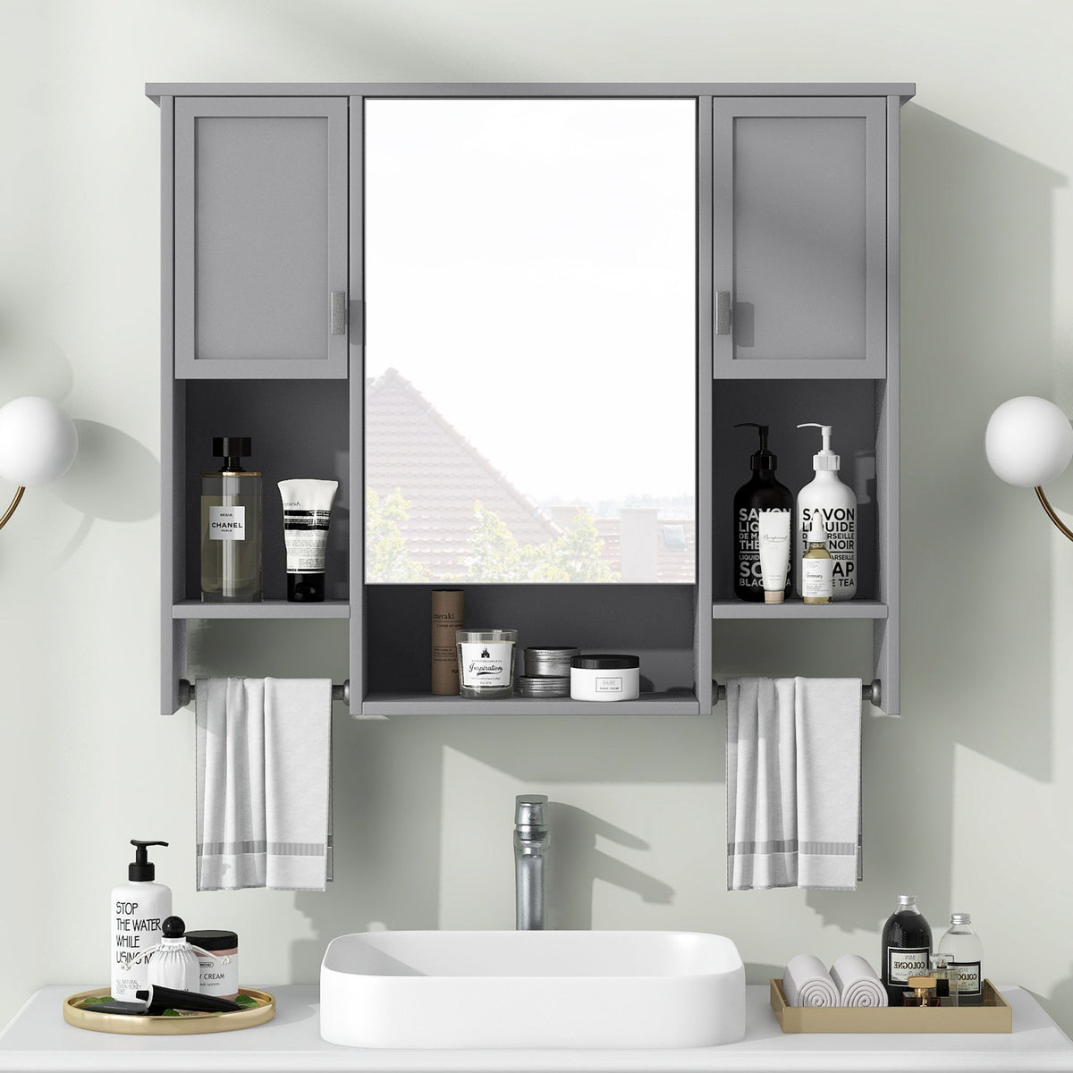 Wall Mounted Bathroom Storage Cabinet With Mirror, Medicine Cabinet With Towel Bar