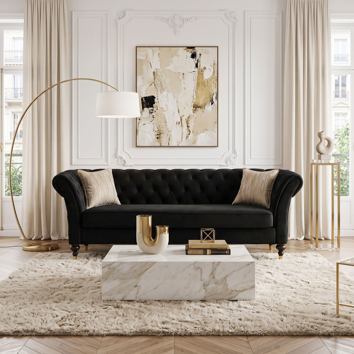 Chesterfield Sofa, 3 Seat Couch With Deep Button Tufted Back, Rolled Arms