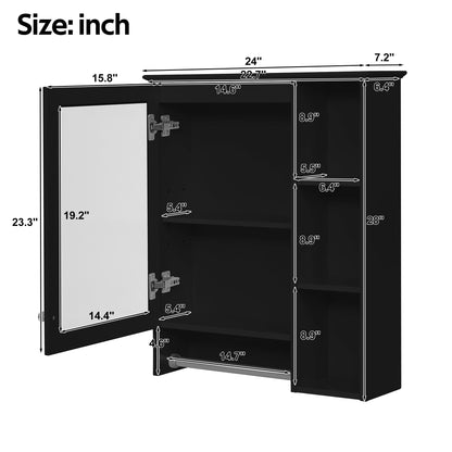 Modern 3 In 1 Bathroom Mirror Cabinet With Adjustable Shelf & Towel Bar