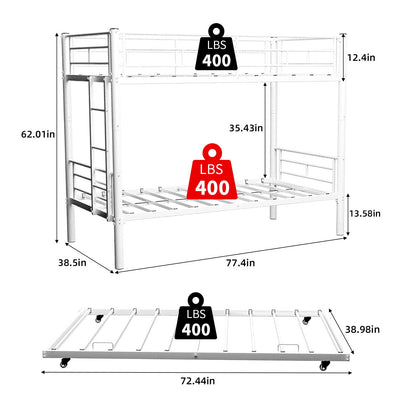 Bunk Bed For Kids, Convertible Frame With Ladders & Guardrail