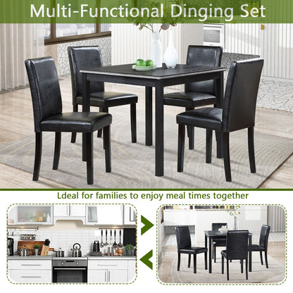 5 Pieces Wooden Dining Table Set, Square Table And 4 Upholstered Chairs