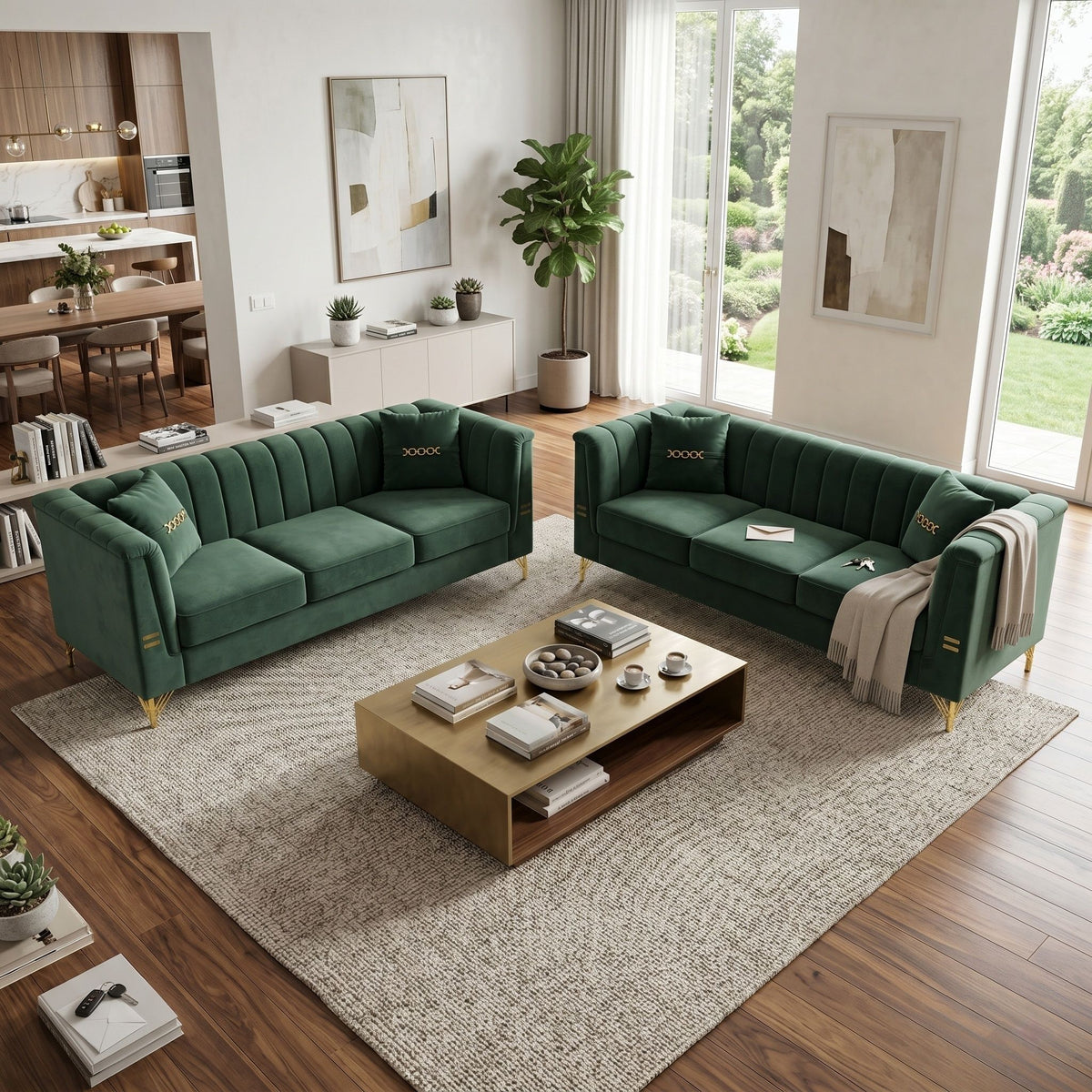 Upholstered 3 Seater Sofas Living Room Furniture (Set of 2)