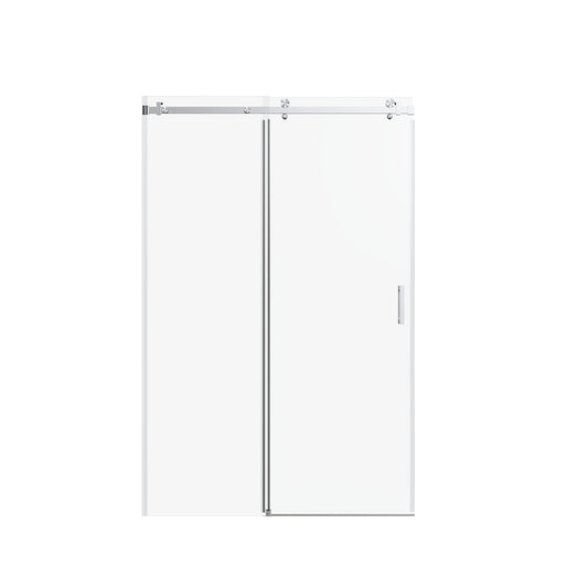 Frameless Single Sliding Shower Doors, 5 / 16" Sgcc Tempered Glass, Reversible - Brushed Nickel