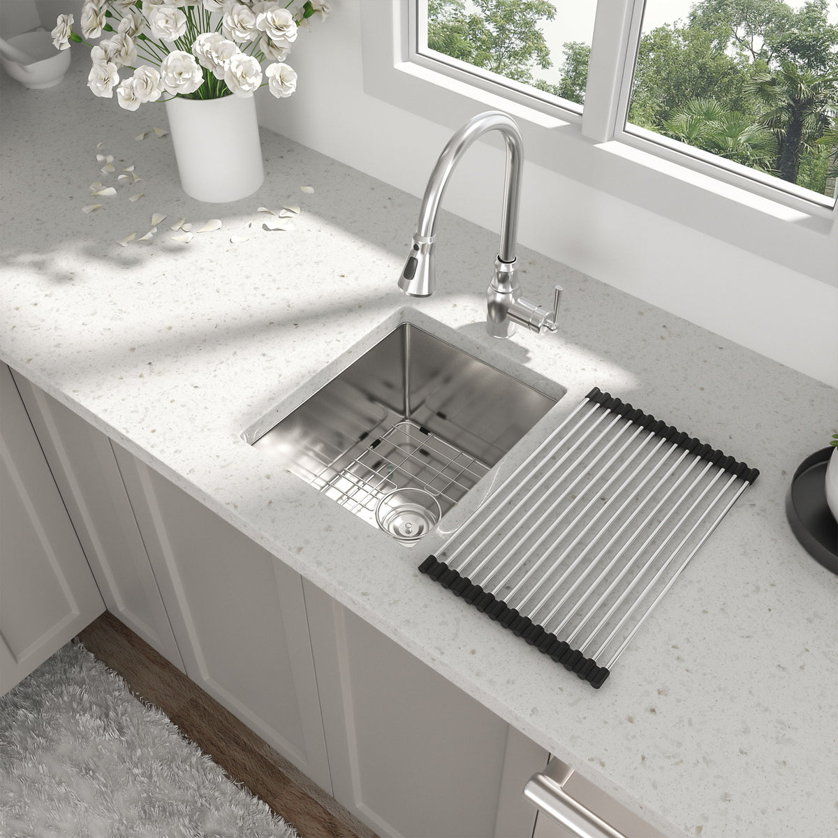 13" Undermount Kitchen Sink 16 Gauge Single Bowl - Brushed Nickel
