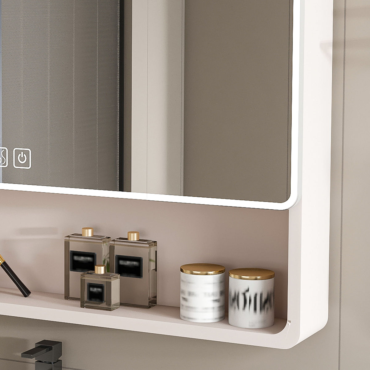 Aluminium Medicine Cabinet Mirror, With 3 Colors LED Light And Defogging Function - Khaki