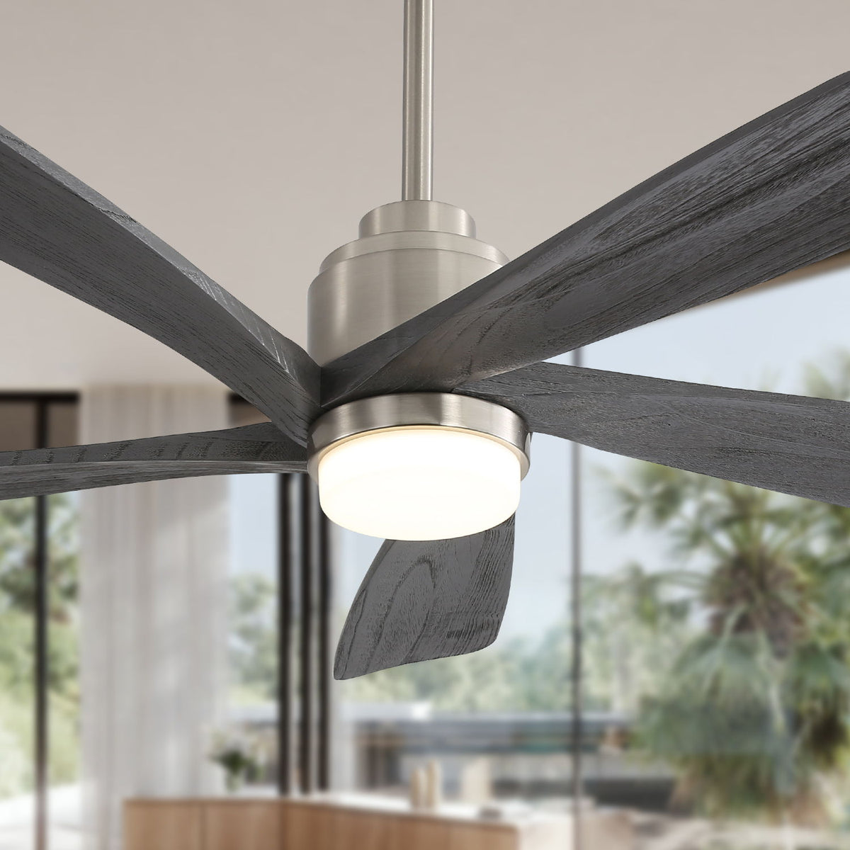 52" Ceiling Fan With Dimmable LED Light, 5 Blades, Reversible DC Motor - Nickel