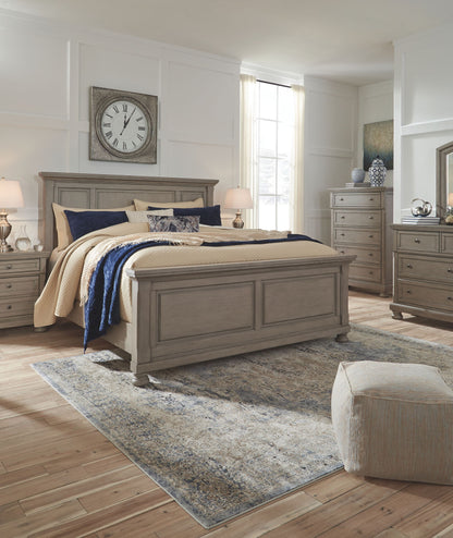 Lettner - 3 Pc. - Dresser, Mirror, King Panel Bed - Light Gray