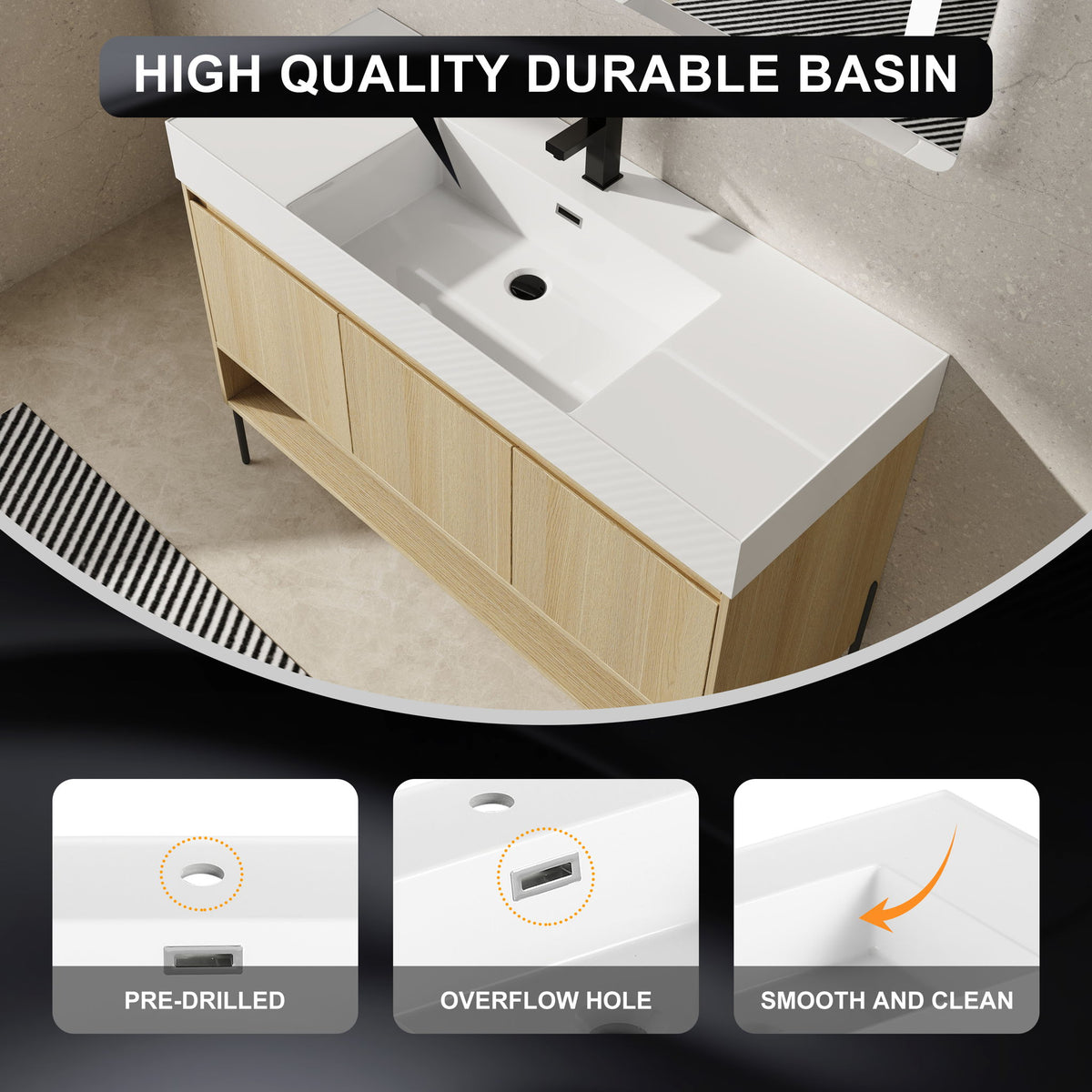 Modern Bathroom Vanity Combo With Single Resin Sink And Storage Cabinet