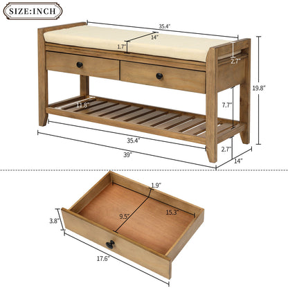 Multipurpose Entryway Shoe Rack With Cushioned Seat And Drawers
