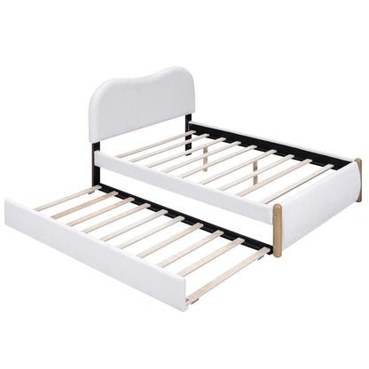 Upholstered Platform Bed With Wood Supporting Feet And Trundle