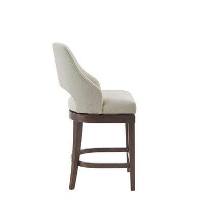 Counter Stool With Swivel Seat, Upholstery And Solid Wood Legs - Cream