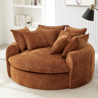 Boneless Round Chaise Sofa With Dual Layer Cushions And 8 Throw Pillows - Orange